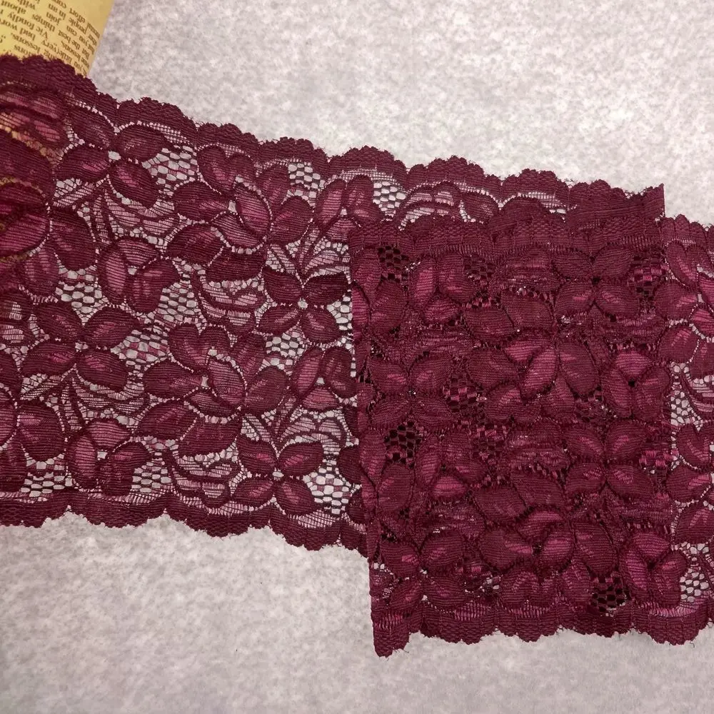 

#3 Wine Red Colour Lace 15.5CM 2 yards/lot Dark Red Floral Elastic Lace Net Trim Laces Garment ribbon Wedding decorations