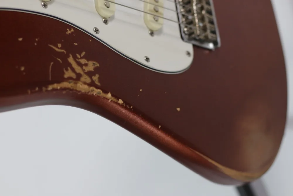 ST Classic metal red color electric guitar white scalloped fingerboard Quality Custom shop Retro relics ST Picture real shot