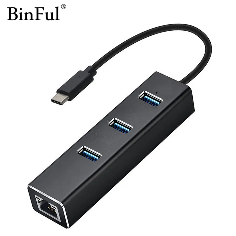 BinFul USB C 3 1 to Gigabit Adapter Series 3 Port USB 3 0 Aluminum Hub 1