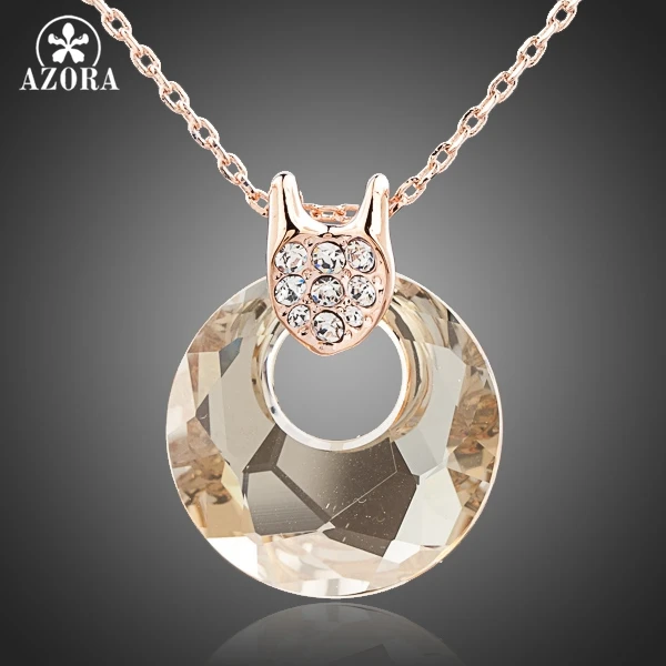 AZORA Rose Gold Color Gold Round Stellux Austrian Crystal Jewelry Pendant Necklace TN0101