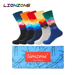 LIONZONE 5 пар/лот для мужчин градиент бренд Harajuku красочные платье вязать длинные забавные носки для девочек чесаный хлопок