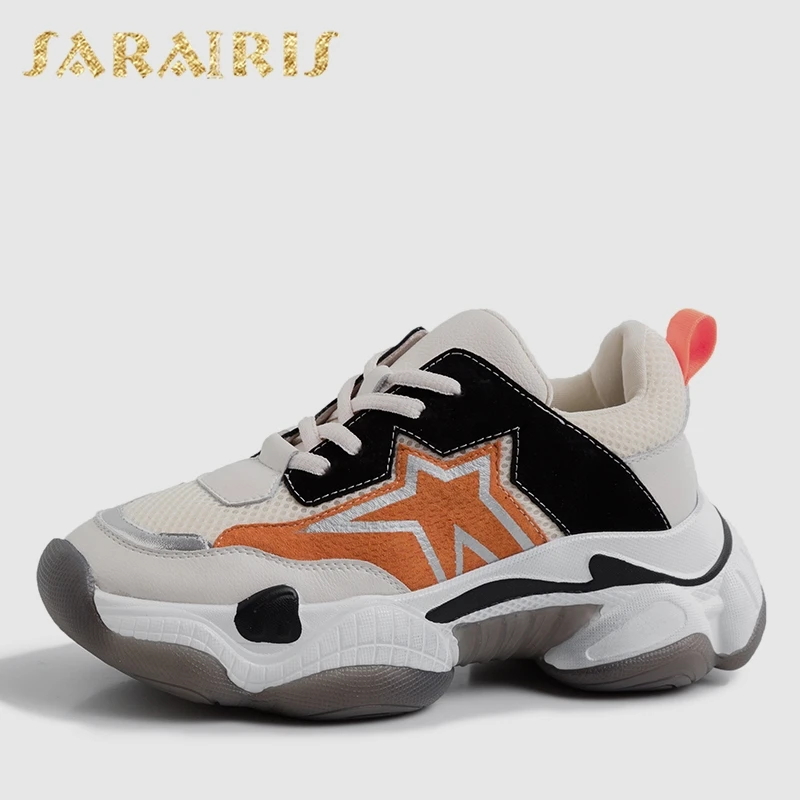 

Sarairis 2019 New INS Hot Whole Genuine Leather Suede Sneakers Women Spring Platform Dad Shoes Woman Leather Women Shoes