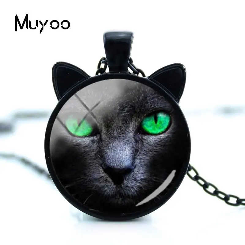 Новинка, Необычное Ожерелье с черной кошкой, светящееся цветное ожерелье с глазом, стеклянный кабошон, кулон, модное ювелирное изделие - Окраска металла: 3