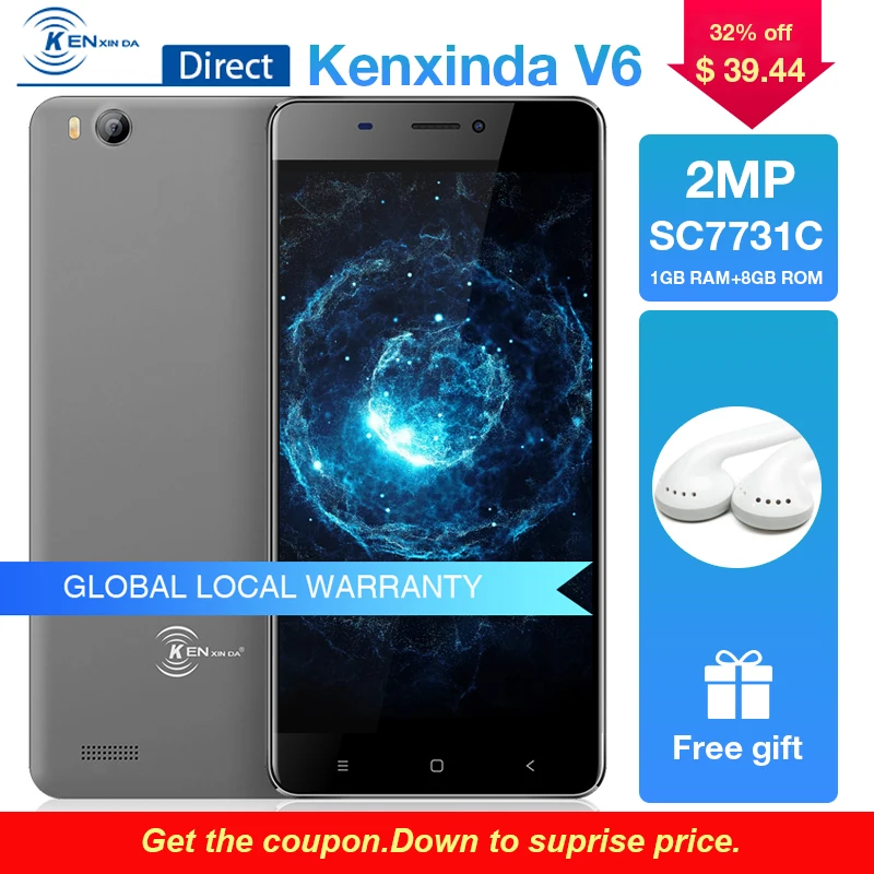 Cheap Celular Kenxinda V6 Android 7.0 Original Smartphones 1G RAM+8G ROM Mobile Phone 3G WCDMA 2.0MP Camera 4.5