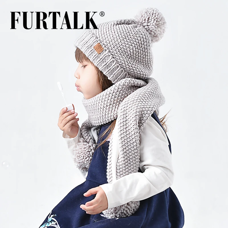 

FURTALK Winter Pompom Hat Scarf Set for Kids Knit Beanie Boy Baby Hats Girl Scarf CH002