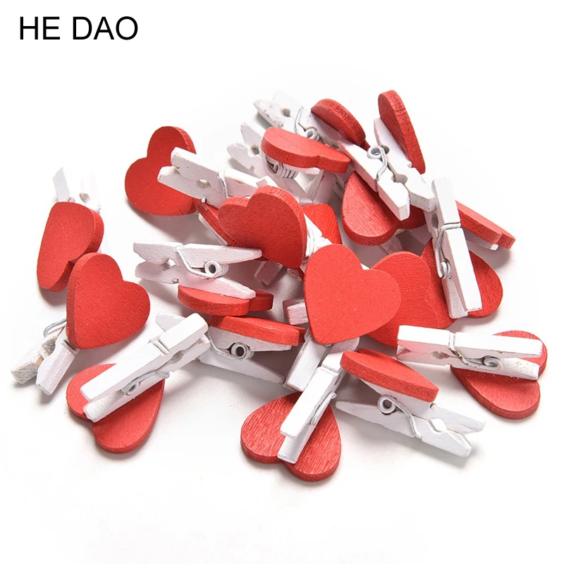 

20Pcs/Pack Mini Heart Love Wooden Clothes Photo Paper Peg Pin Clothespin Craft Postcard Clips Home Wedding Decoration