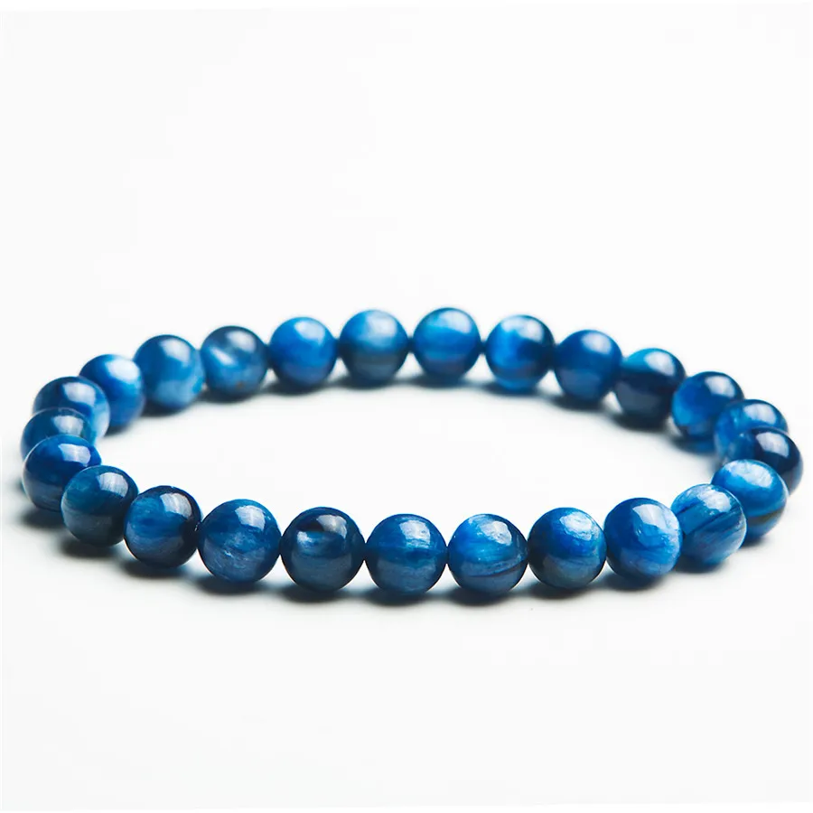 7mm Genuine Blue Natural Kyanite Bracelets For Women Female Crystal Round Bead Stretch Bracelet (2)