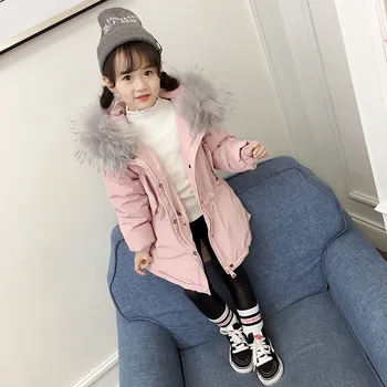 

Down jacket girls winter clothing thickened new Korean version of children's down jacket long warm fur collar hooded down jacket