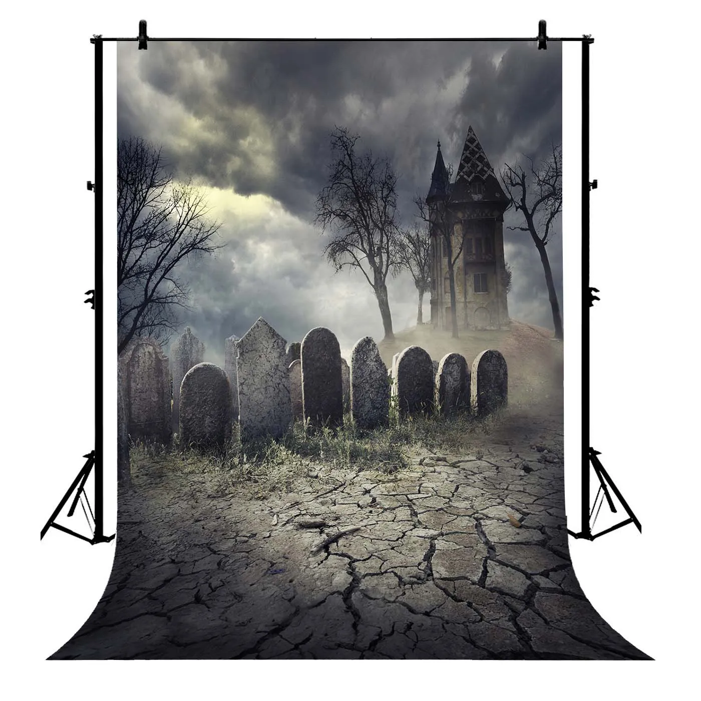 

5x7ft Halloween Hunted House Spooky Graveyard Vintage Polyester Photo Background Portrait Backdrop