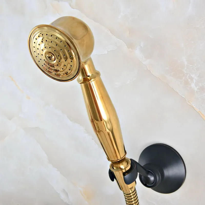 Черный и золотой Латунный смеситель набор настенные краны для ванной и душа смеситель кран с ручной опрыскиватель насадка для душа Kna428