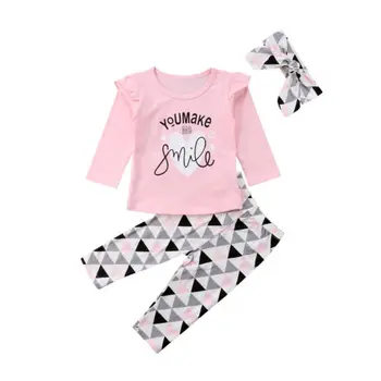 

2018 Baby Newborn Girls Outfit Clothes Tops Ruffle Sleeve T-Shirt+Long Pants 3Pcs Set Hot
