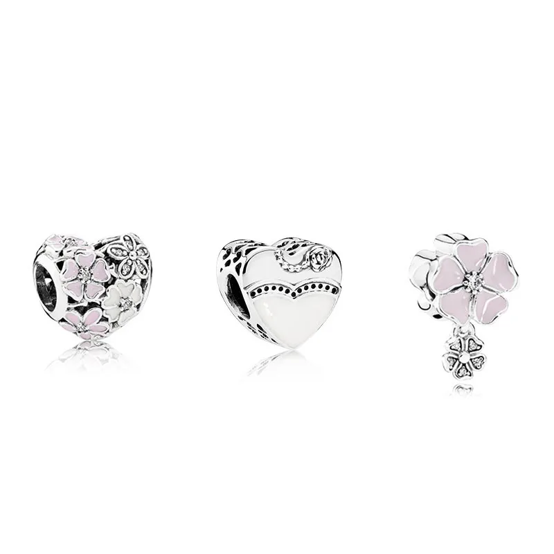 

925 Sterling Silver Sets Romantic Wedding Flowers Fits European Style Charm Bracelets & Necklace for Women & Men Jewelry DIY