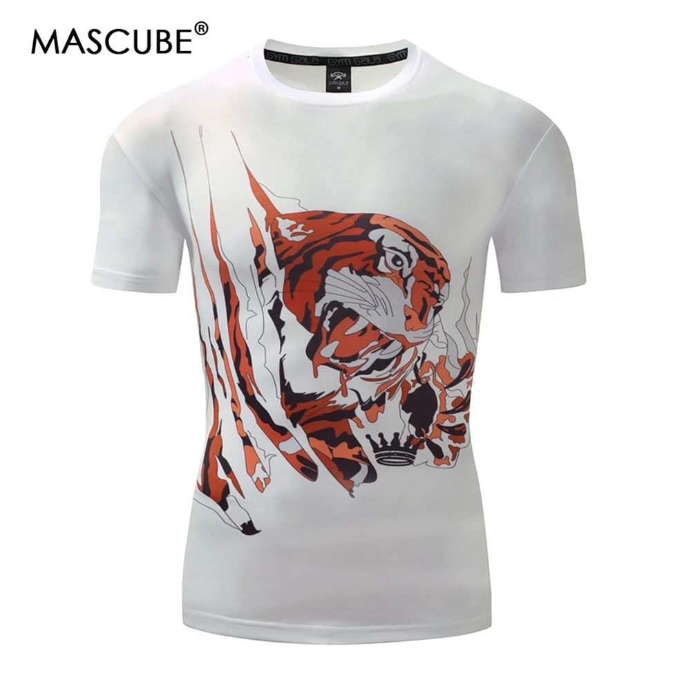 

MASCUBE Men Brand Sports Clothing Funny 3D Tiger Print Men Running T shirt Personal Compression Shirts Short Sleeve Tops