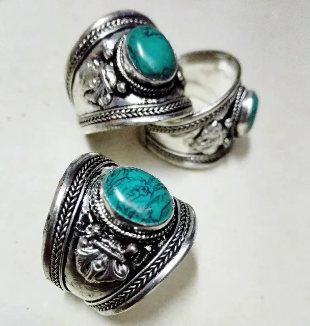 Модные ювелирные украшения старый Тибет Серебряный Зеленый овальный камень