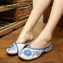 Cresfimix woemnf ashion удобные синие туфли на плоской подошве с вышивкой Женская Повседневная красная танцевальная Тканевая обувь женская классная конопляная обувь c2224