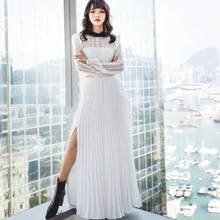 

2018 new women dress spring summer hollow ruffles elegant vestidos bodycon sexy party turn-down collar long runway white dresses