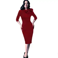 2 цвета Новая Женская знаменитости Элегантный бантом на шее 2/6 рукава работы Бизнес вечерние Bodycon оболочка Высокая приталенное платье