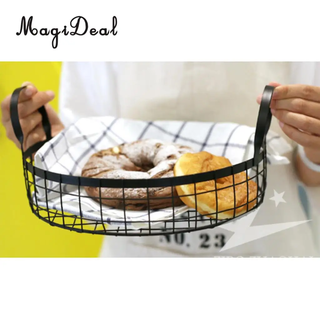 MagiDeal Antique Black Iron Wire Bread Basket Fruit Basket Rack Holder Nut Snack Bowls
