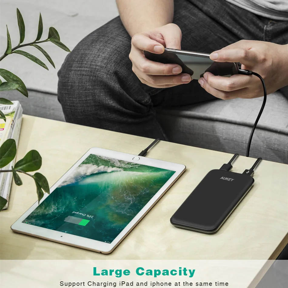 AUKEY запасные аккумуляторы для телефонов портативный аккумулятор мАч USB тонкий