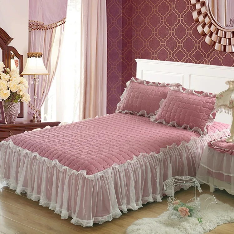Dreampatar, розовая, фиолетовая, однотонная хлопковая одно-, двуспальная наматрасник, Нижняя юбка, Двухслойное покрывало, покрывало, постельное белье BY151B - Цвет: colour 4