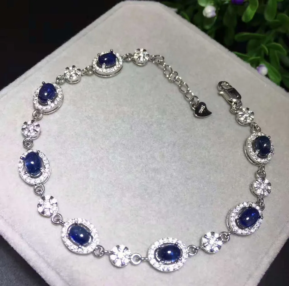 Bracelet saphir bleu naturel Bracelet en pierres précieuses naturelles 925 bracelet en argent luxue