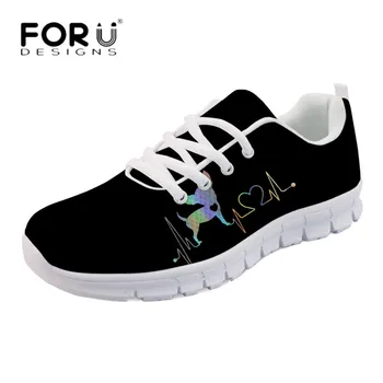

FORUDESIGNS Black Flats Women Heartbeat Design Casual Autumn Sneakers Fashion Ladies Girls Breathable Mesh Walking Shoes Zapatos