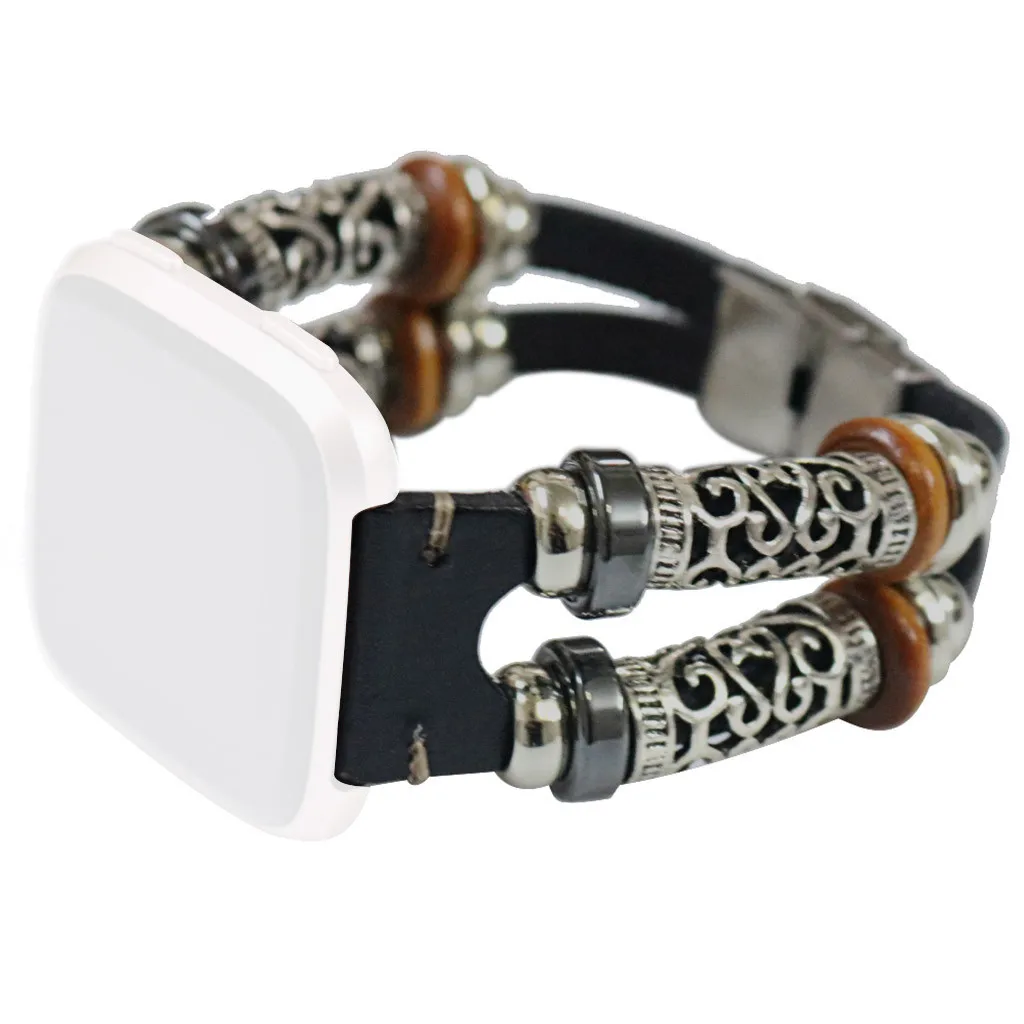 

Vintagev Leather Smartwatch Wrist Strap Retro Leather Watch Band Wristband Accessory Bracelet Straps for Fitbit Versa#H25