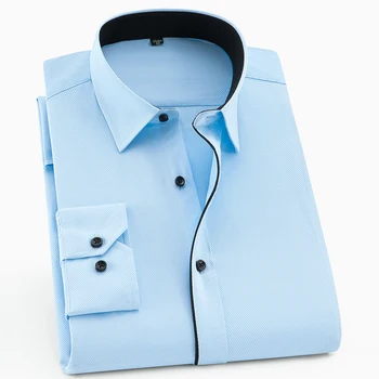 

Mens Classic Standard-fit Long-sleeve Dress Shirt with Contrast Button-Front Placket Striped /twill Formal Business Basic Shirts