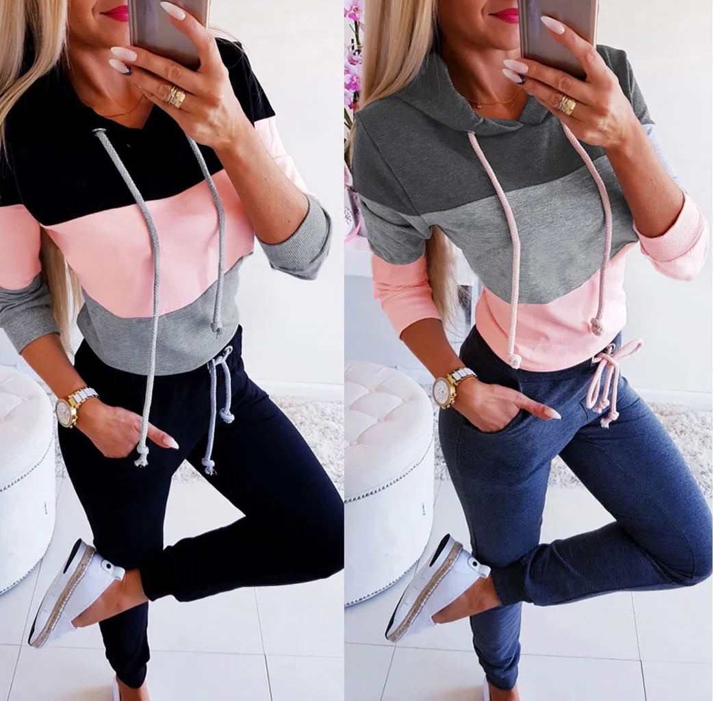 

Sweatshirts 2019 Women's Striped Long Sleeve Blouse Short Hoodies Sweatshirt Autumn Hoodies Tops Blouse Chemisier Femme L711