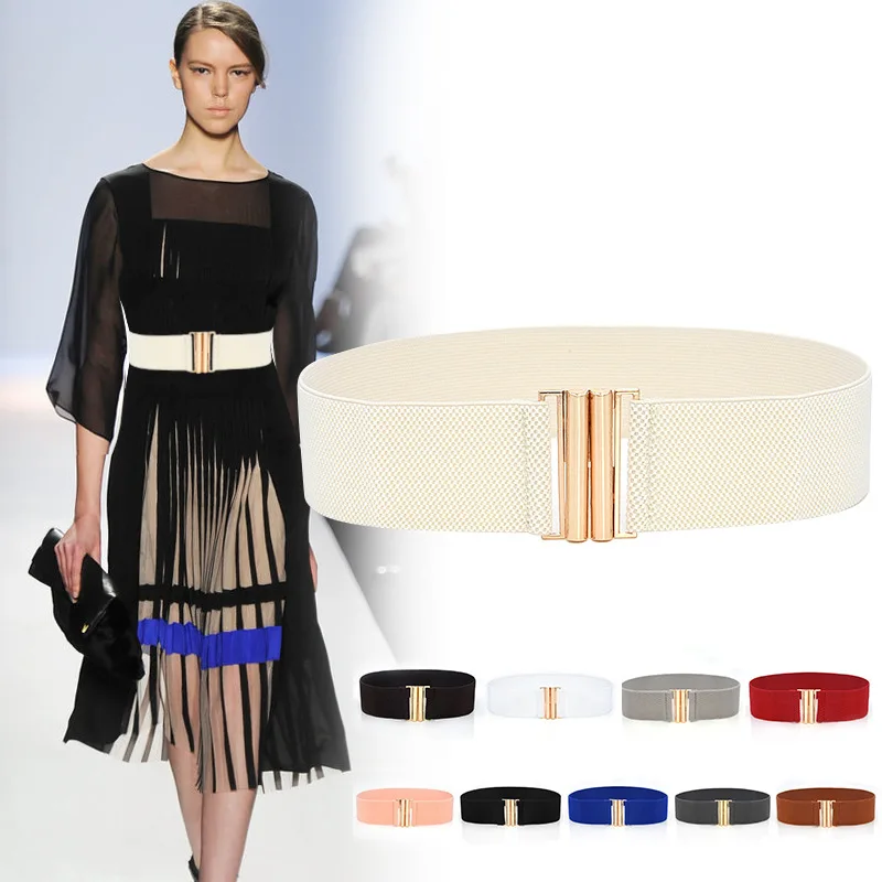 sparkly belt Wide Elastic Belt Dress Stretch Waist Belt Women Dress Accessories Waistband Corset Waist Metal Buckle high waist belt for dresses