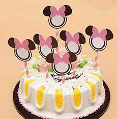 1 комплект(6 шт.) флажки для торта с изображением Микки и Минни Маус, топпер для торта, кекса с бумажной соломинкой, украшение для торта на день рождения