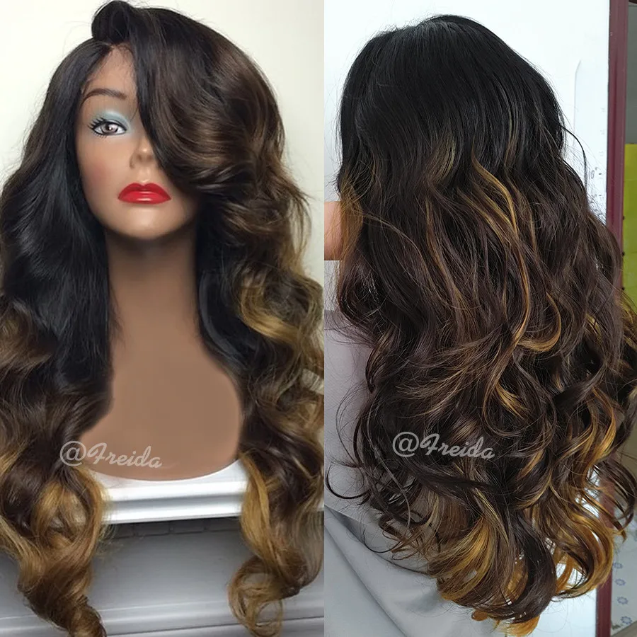 Top beauty three color body wave synthetic lace front wig glueless brown color synthetic lace front wig for black women wigs1