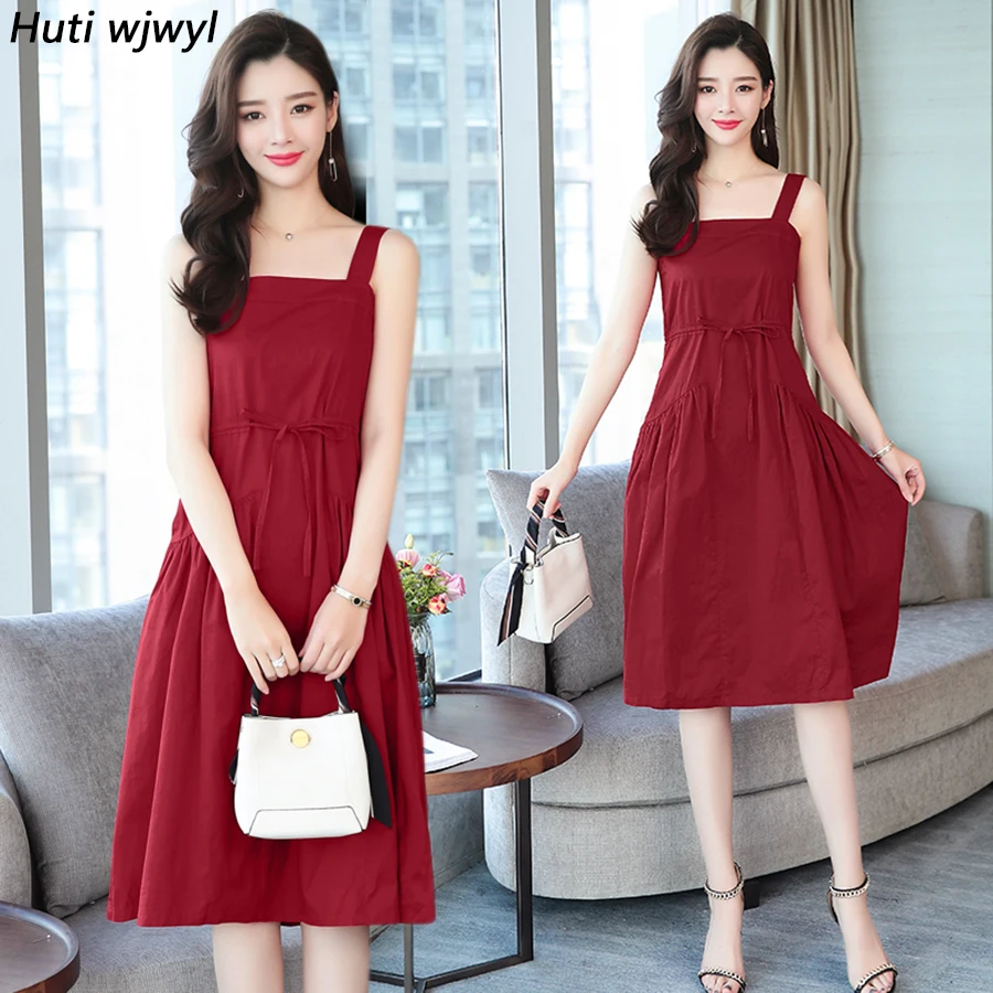

Summer Plus Size Red Cotton Dresses 2019 New Korean Vintage Sexy Sundress Elegant Women Beach Midi Bodycon Off Shoulder Vestidos