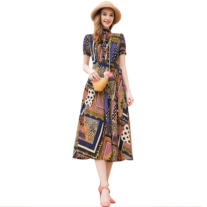 Zomer Chiffon Korte Mouw Jurk Mode Knoppen Designer Luipaard Gedrukt Jurk Vrouwen Halverwege de Kuit Maxi Jurk DZ2122 Zomer Chiffon Korte Mouw Jurk Mode Knoppen Designer Luipaard Gedrukt Jurk Vrouwen Halverwege de Kuit Maxi Jurk DZ2122
