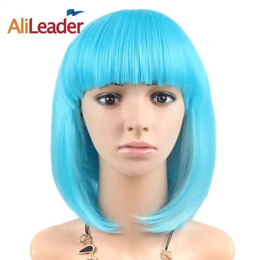 Alileader Pink Purple Blue 23 Colors Short Cosplay Wig With Bangs