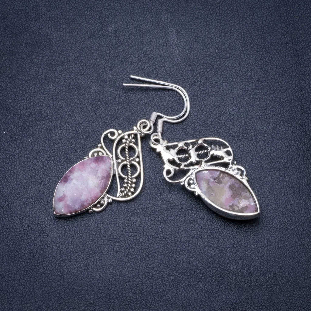 

Natural lepidolite Handmade Unique 925 Sterling Silver Earrings 2" Y0214