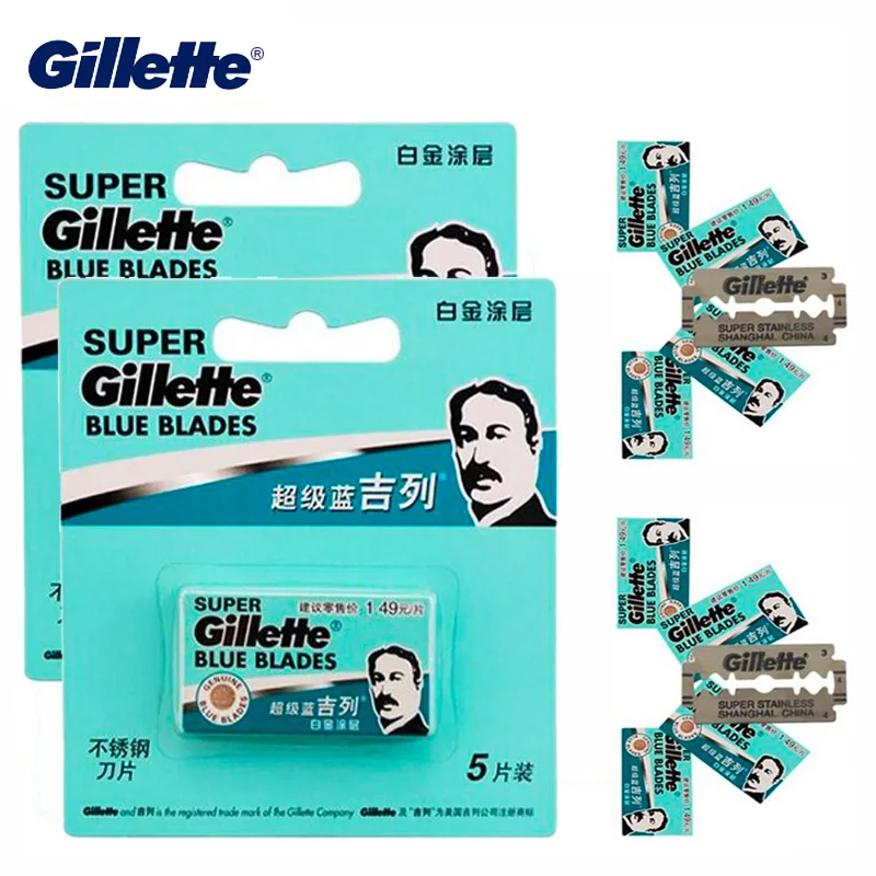 

Gillette Razor Blades Super Blue Blades Double Edge Shaving Cassettes Safety Razor Stainless Silver Shaving Blades 10 Pcs Sale