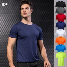 Мужские футболки быстросохнущие дышащие фитнес-рубашки с коротким рукавом мужские спортивные футболки для бега тонкие Тренажерный зал Бодибилдинг Твердые Топы футболки