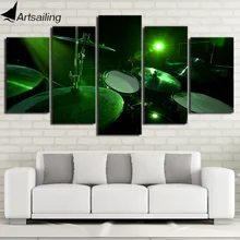 HD Printed 5 Piece Canvas Art Green light Drum Painting Music Instrument Wall Pictures for Living Room Free Shipping CU-2477C