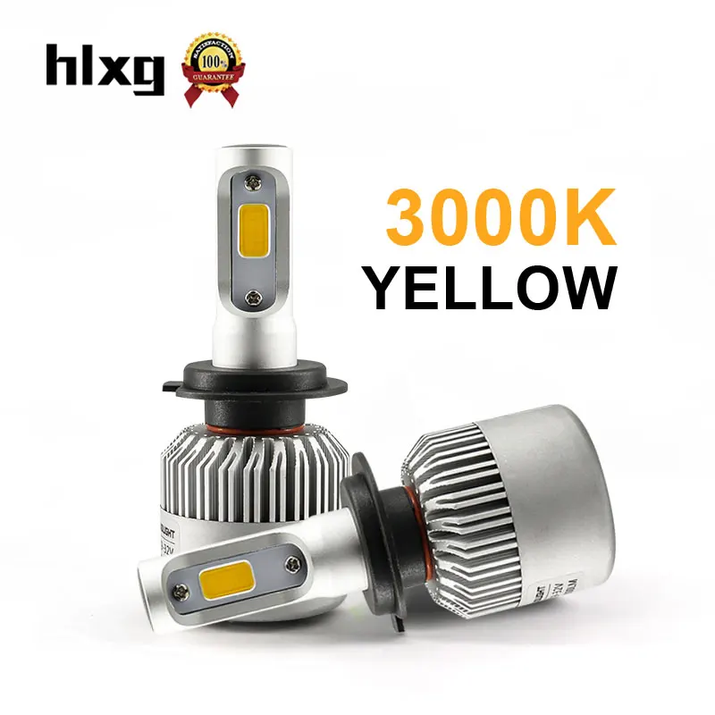 Hlxg H4 H7 светодиодный головной светильник 3000K желтый H11 H8 H9 9005 HB3 HB4 9003 HB2 Светодиодная