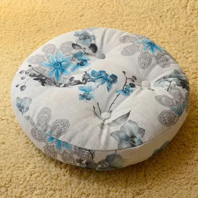Льняная утолщенная Круглая Большая тканевая напольная Балконная подушка в японском стиле - Цвет: blue flower