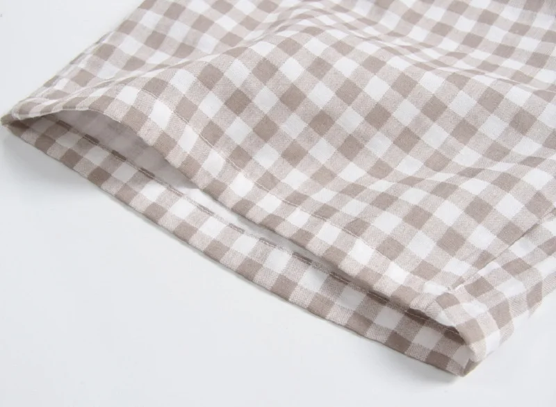 Хлопковая двойная марлевая Клетчатая Мужская домашняя одежда летняя Пижама с коротким рукавом черная белая клетчатая Пижама с коротким