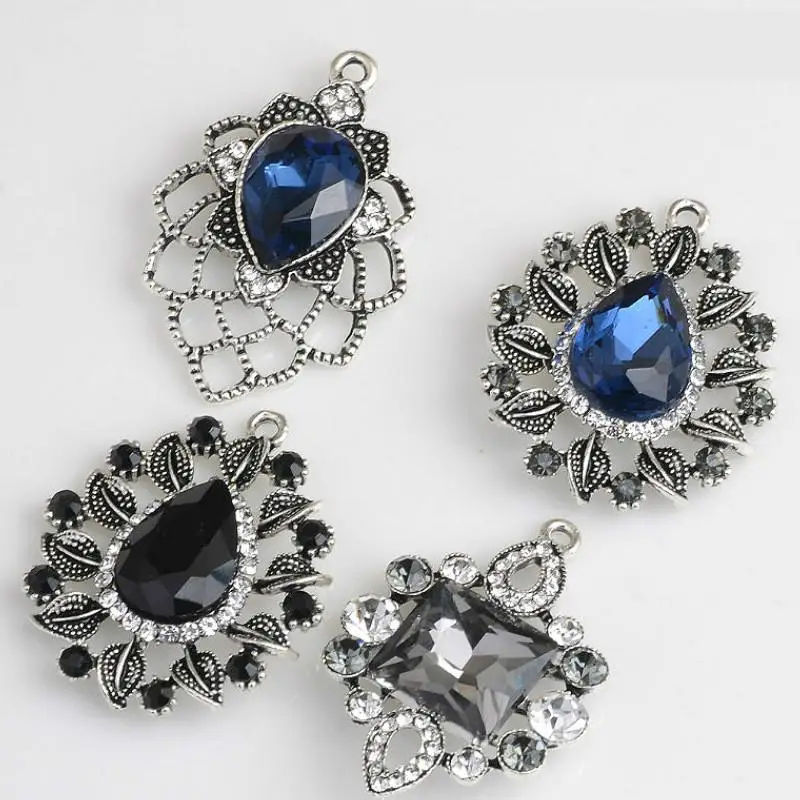 

Vintage Water Drop Rhinestone Pendants Metal Floating Charms Necklace For Women Jewelry Making Diy Bride Wedding Accessories