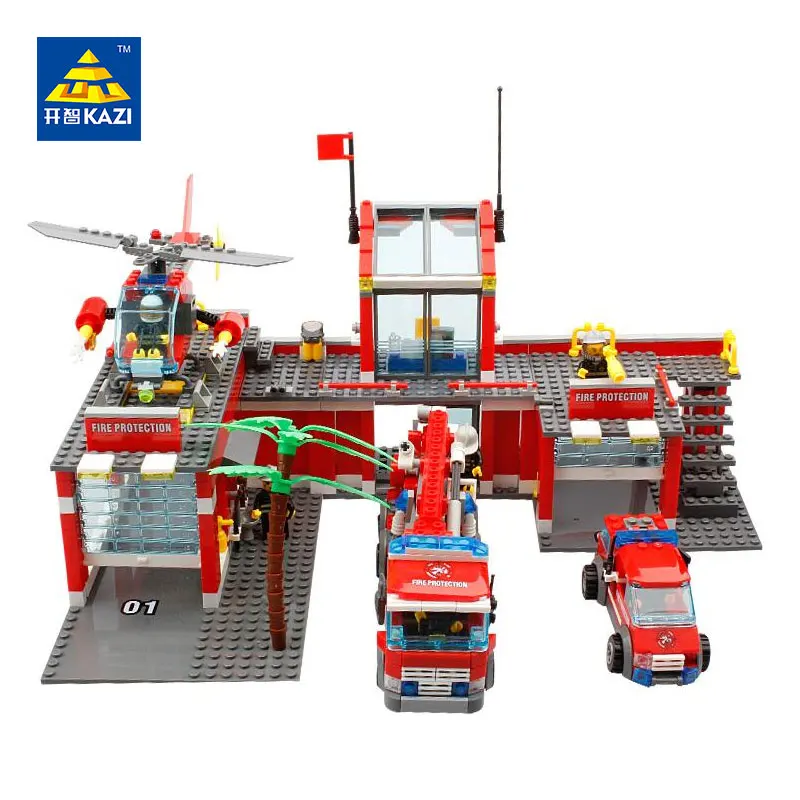 Дешево KAZI 8051, строительные блоки, модель пожарной станции, строительные блоки, 774 + шт., кирпичные блоки, АБС пластик, развивающие игрушки для детей