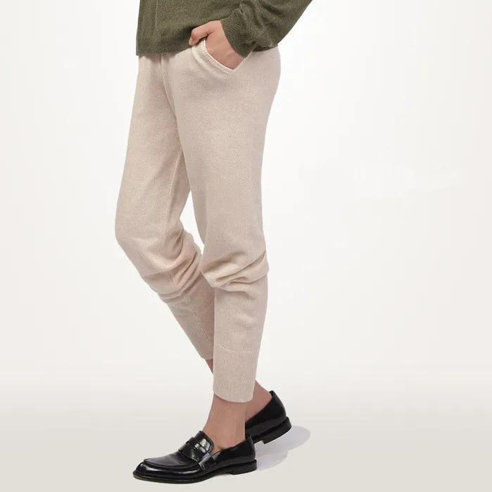 Женские домашние штаны из козьего кашемира, брюки длиной до щиколотки с эластичной резинкой на талии, европейские/M42-L44