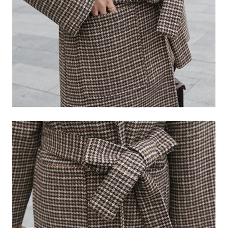 IOQRCJV Womens Autumn and Winter Woolen Jacket Warm Plaid Coat Female Long Large Size Long Sleeves Woolen Coat S105