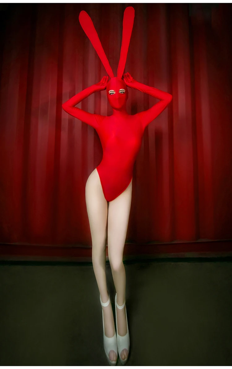 Sexy Dance Bunny Girl Red Bodysuit Costume Night Club Cosplay Clothing Fancy High Ears Rabbit Role Playing Uniform for Women