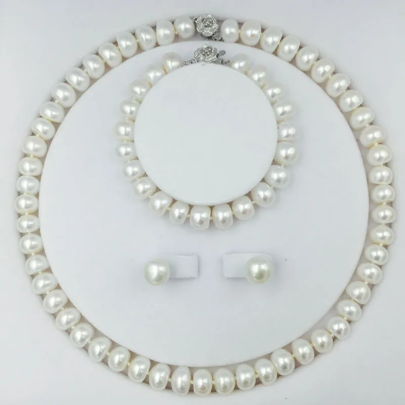 Комплект из колье серёг и браслета 18 дюймов 9 11 мм|jewelry sets|pearl jewelryset jewelry |