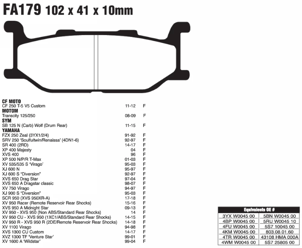 Передние тормозные колодки для Yamaha FZX250 Zeal SR400 Drag Star XVS 400 950 1300 XP 500 T Max XV 535 750 1100 1600
