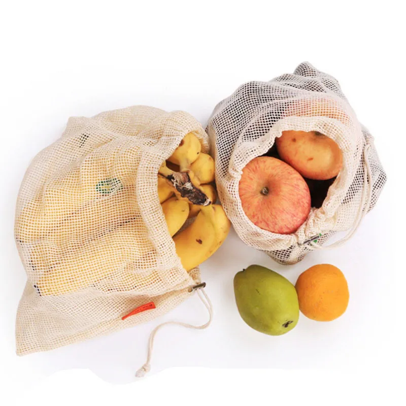 

Reusable Washable Fruit Vegetable Bags Basket Mesh Grocery Bag Holder Home Kitchen Storage Mesh Bags Organizer With Drawstring